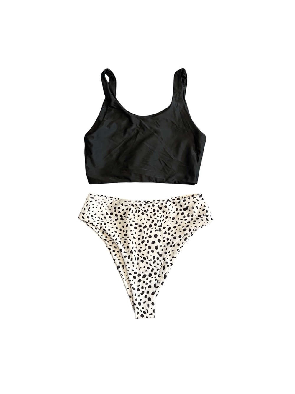 Zaful Black & Cream Speckled High-Waist Bikini Set